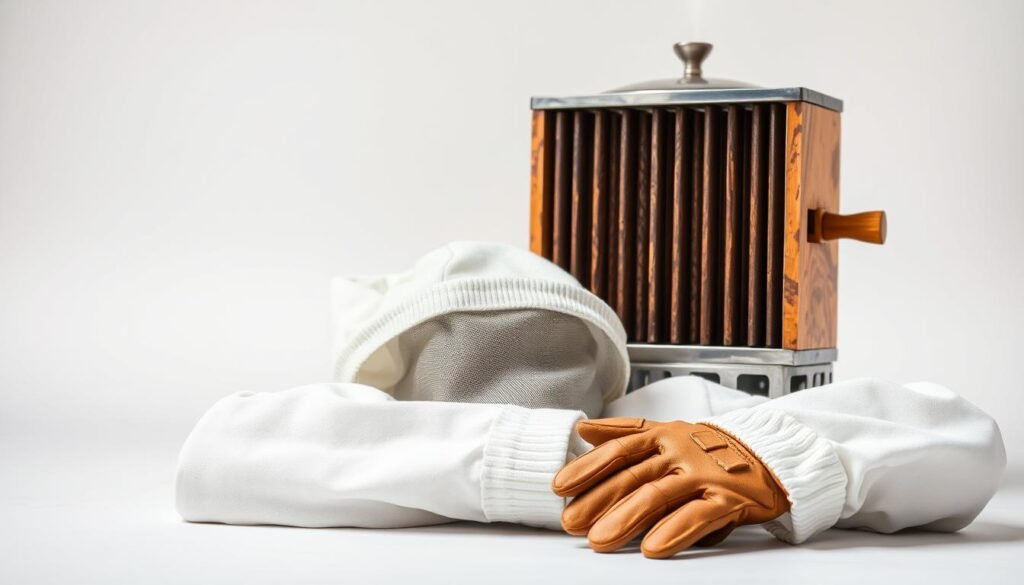 beekeeping smoker and protective gear